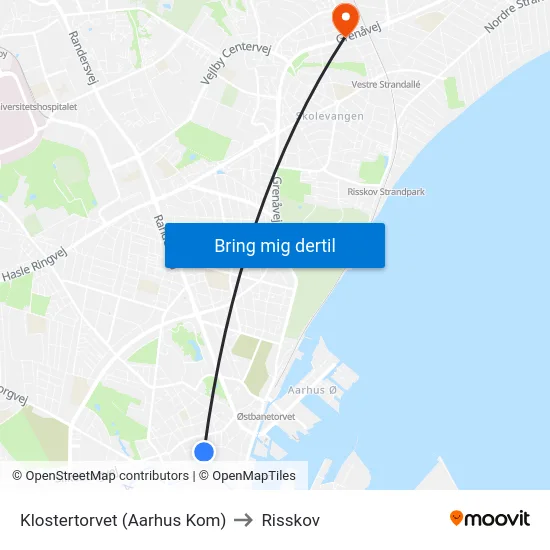 Klostertorvet (Aarhus Kom) to Risskov map