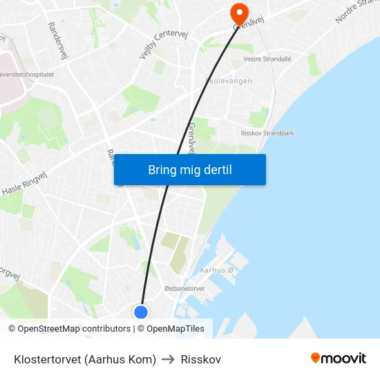 Klostertorvet (Aarhus Kom) to Risskov map