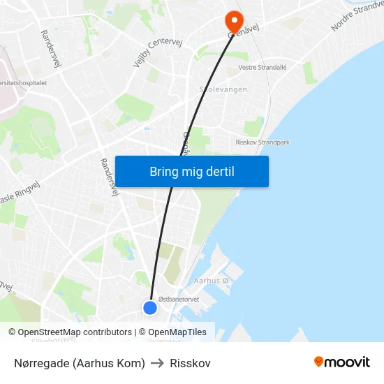 Nørregade (Aarhus Kom) to Risskov map