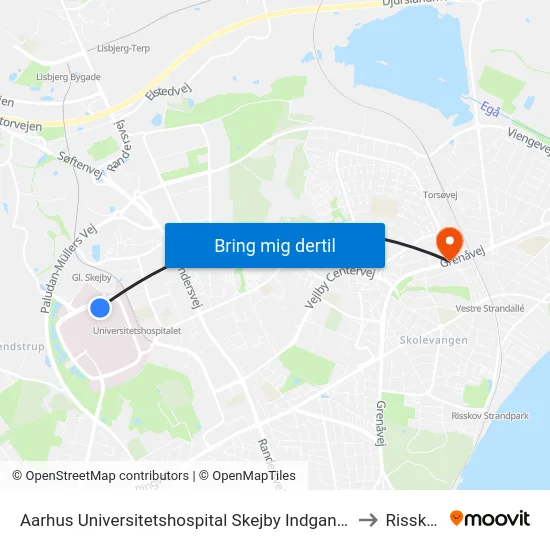 Aarhus Universitetshospital Skejby Indgang H to Risskov map