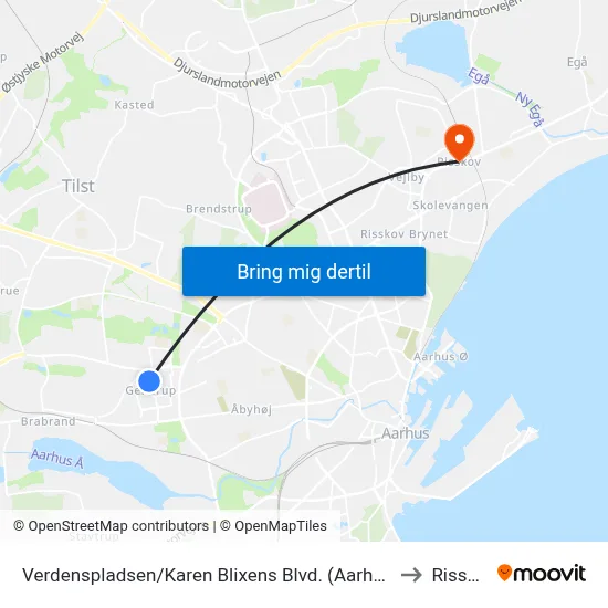 Verdenspladsen/Karen Blixens Blvd. (Aarhus Kom) to Risskov map