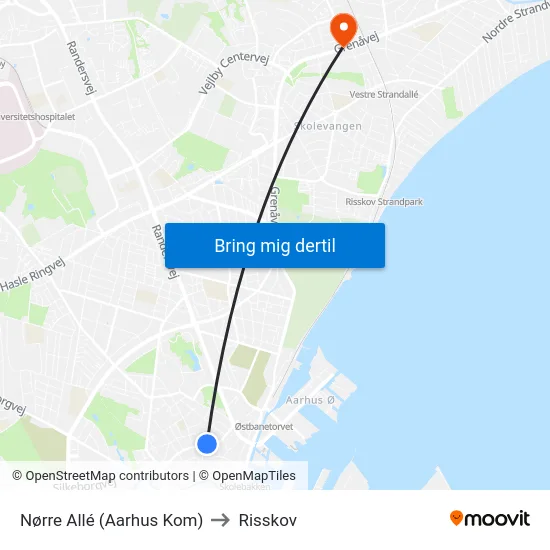 Nørre Allé (Aarhus Kom) to Risskov map