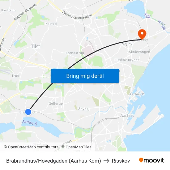 Brabrandhus/Hovedgaden (Aarhus Kom) to Risskov map
