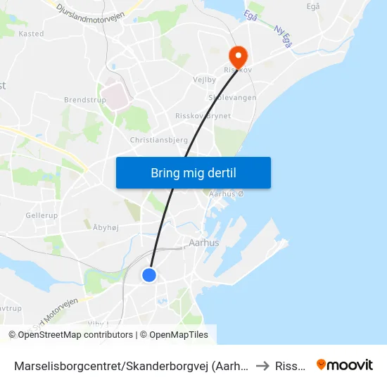 Marselisborgcentret/Skanderborgvej (Aarhus Kom) to Risskov map