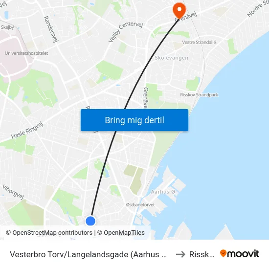 Vesterbro Torv/Langelandsgade (Aarhus Kom) to Risskov map