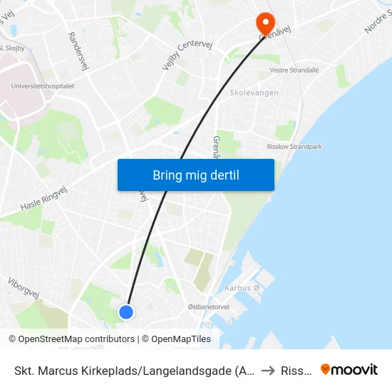 Skt. Marcus Kirkeplads/Langelandsgade (Aarhus Kom) to Risskov map