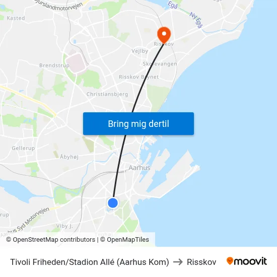 Tivoli Friheden/Stadion Allé (Aarhus Kom) to Risskov map