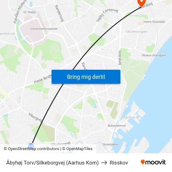 Åbyhøj Torv/Silkeborgvej (Aarhus Kom) to Risskov map