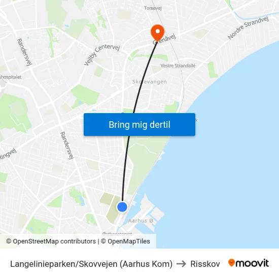 Langelinieparken/Skovvejen (Aarhus Kom) to Risskov map