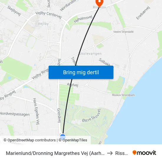 Marienlund/Dronning Margrethes Vej (Aarhus Kom) to Risskov map