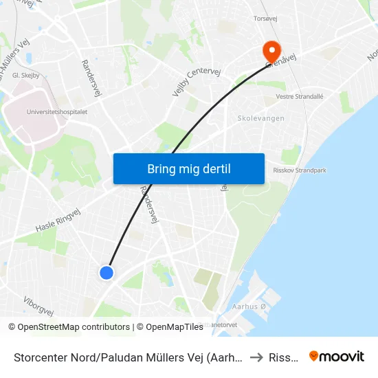 Storcenter Nord/Paludan Müllers Vej (Aarhus Kom) to Risskov map