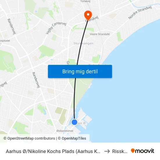 Aarhus Ø/Nikoline Kochs Plads (Aarhus Kom) to Risskov map