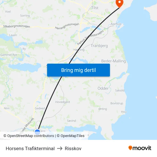 Horsens Trafikterminal to Risskov map