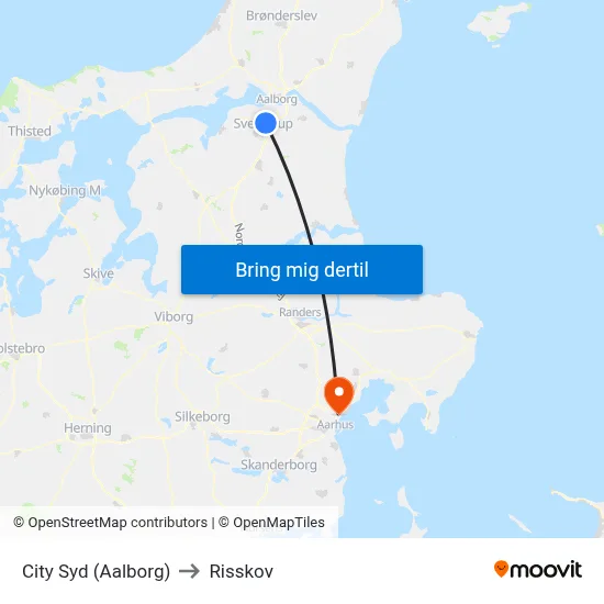 City Syd (Aalborg) to Risskov map