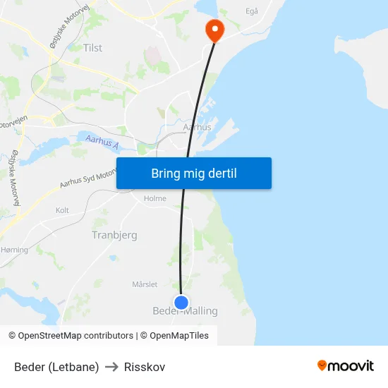 Beder (Letbane) to Risskov map