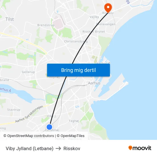 Viby Jylland (Letbane) to Risskov map