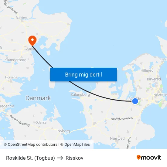 Roskilde St. (Togbus) to Risskov map