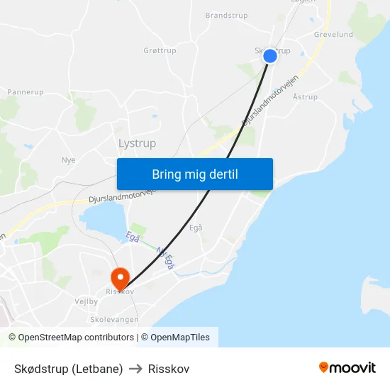 Skødstrup (Letbane) to Risskov map