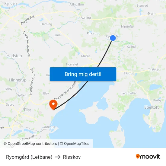 Ryomgård (Letbane) to Risskov map