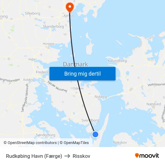 Rudkøbing Havn (Færge) to Risskov map