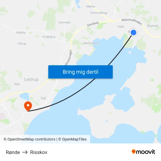 Rønde to Risskov map