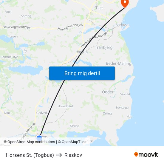 Horsens St. (Togbus) to Risskov map