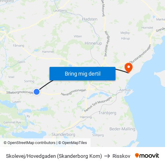 Skolevej/Hovedgaden (Skanderborg Kom) to Risskov map