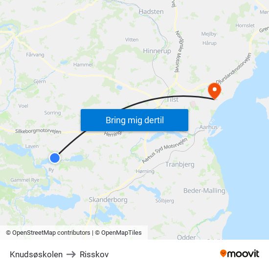 Knudsøskolen to Risskov map