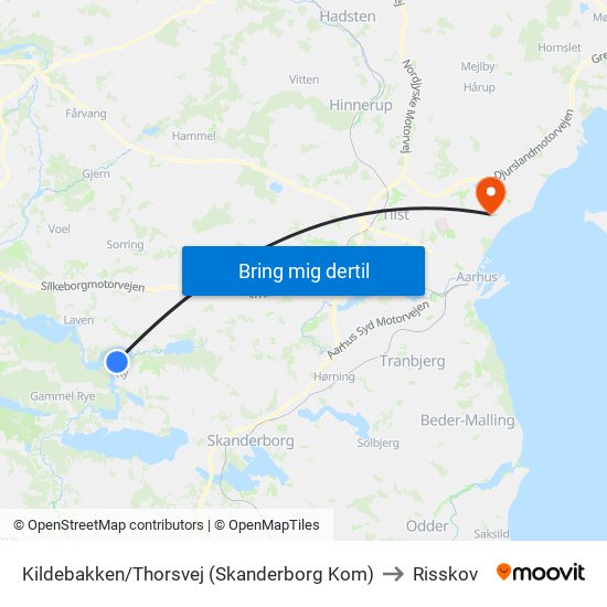 Kildebakken/Thorsvej (Skanderborg Kom) to Risskov map