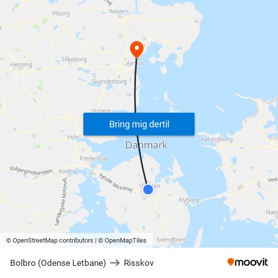 Bolbro (Odense Letbane) to Risskov map