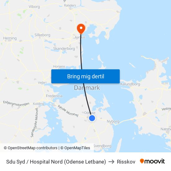 Sdu Syd / Hospital Nord (Odense Letbane) to Risskov map