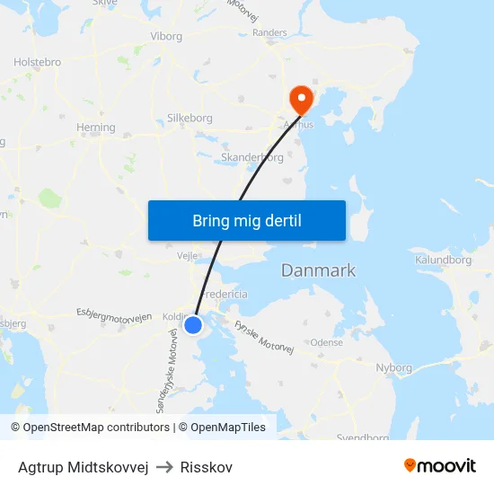 Agtrup Midtskovvej to Risskov map