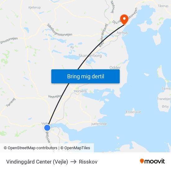 Vindinggård Center (Vejle) to Risskov map