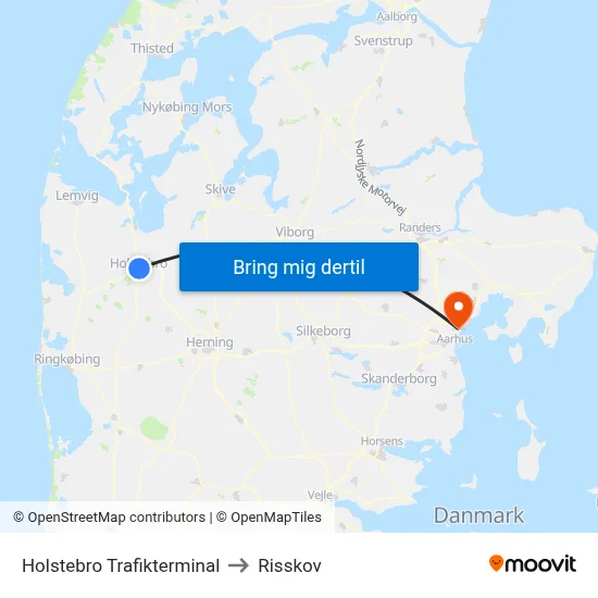 Holstebro Trafikterminal to Risskov map