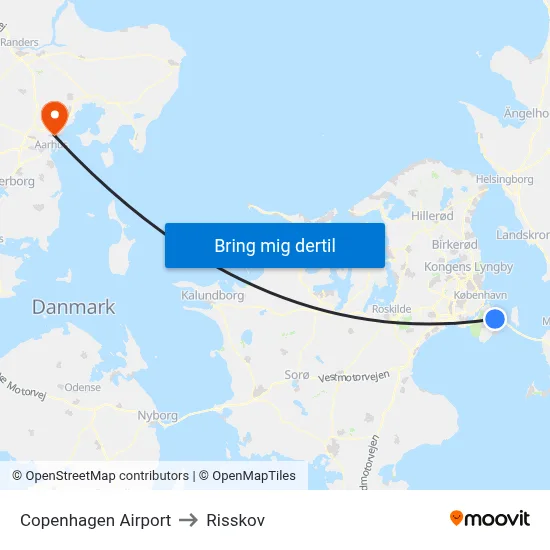 Copenhagen Airport to Risskov map