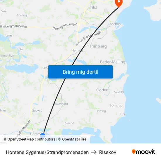 Horsens Sygehus/Strandpromenaden to Risskov map