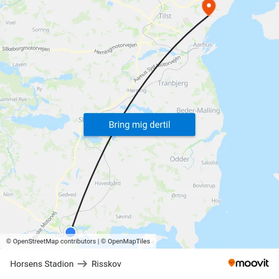 Horsens Stadion to Risskov map