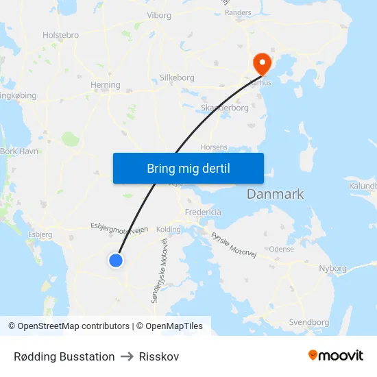 Rødding Busstation to Risskov map