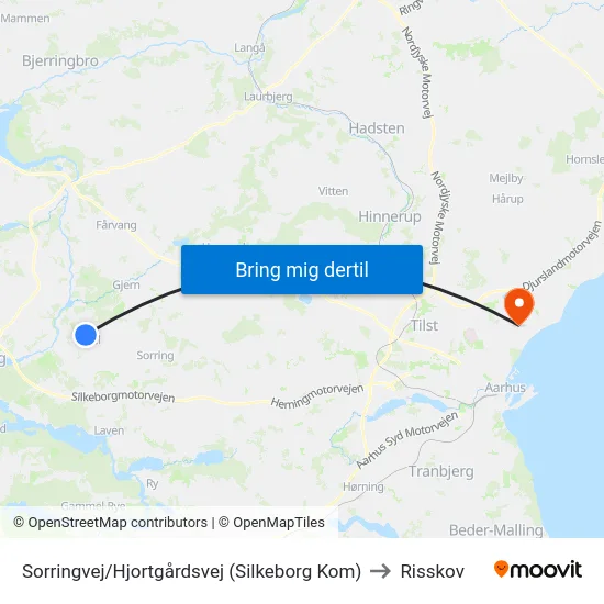 Sorringvej/Hjortgårdsvej (Silkeborg Kom) to Risskov map