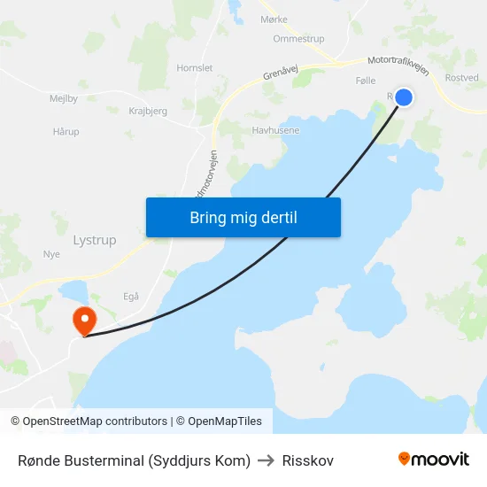 Rønde Busterminal (Syddjurs Kom) to Risskov map