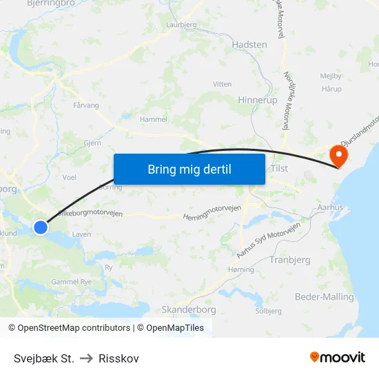 Svejbæk St. to Risskov map
