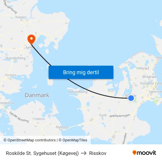 Roskilde St. Sygehuset (Køgevej) to Risskov map