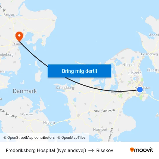Frederiksberg Hospital (Nyelandsvej) to Risskov map