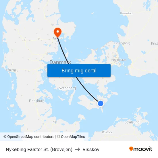 Nykøbing Falster St. (Brovejen) to Risskov map