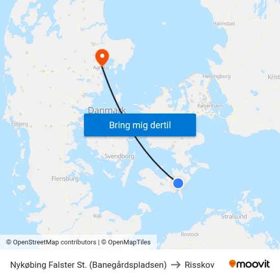 Nykøbing Falster St. (Banegårdspladsen) to Risskov map