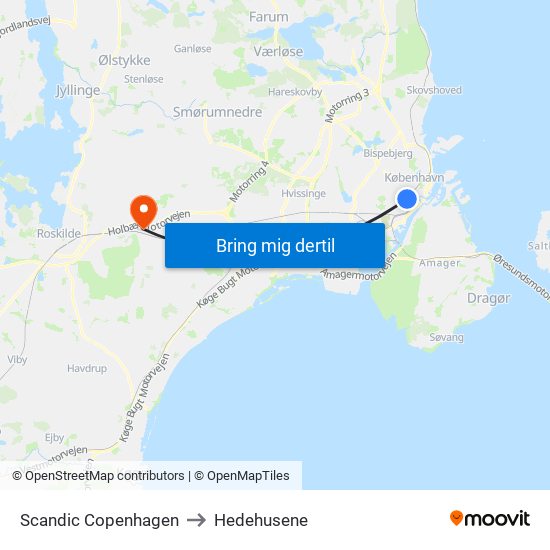 Scandic Copenhagen to Hedehusene map