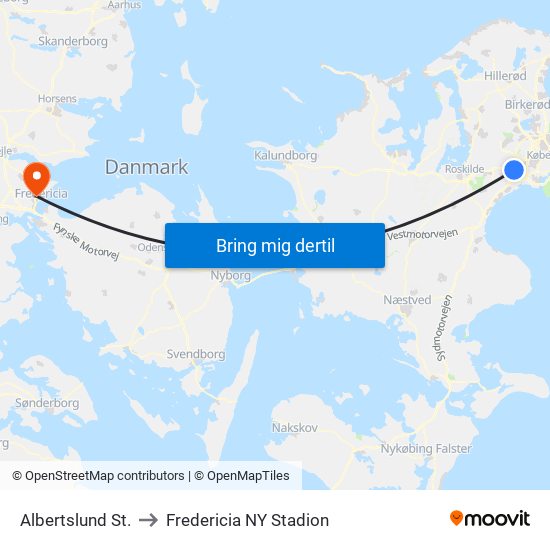 Albertslund St. to Fredericia NY Stadion map