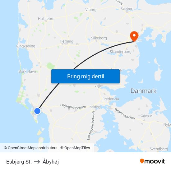 Esbjerg St. to Åbyhøj map