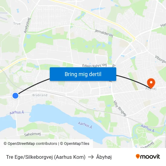 Tre Ege/Silkeborgvej (Aarhus Kom) to Åbyhøj map