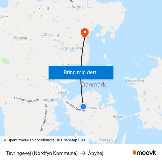 Tevringevej (Nordfyn Kommune) to Åbyhøj map